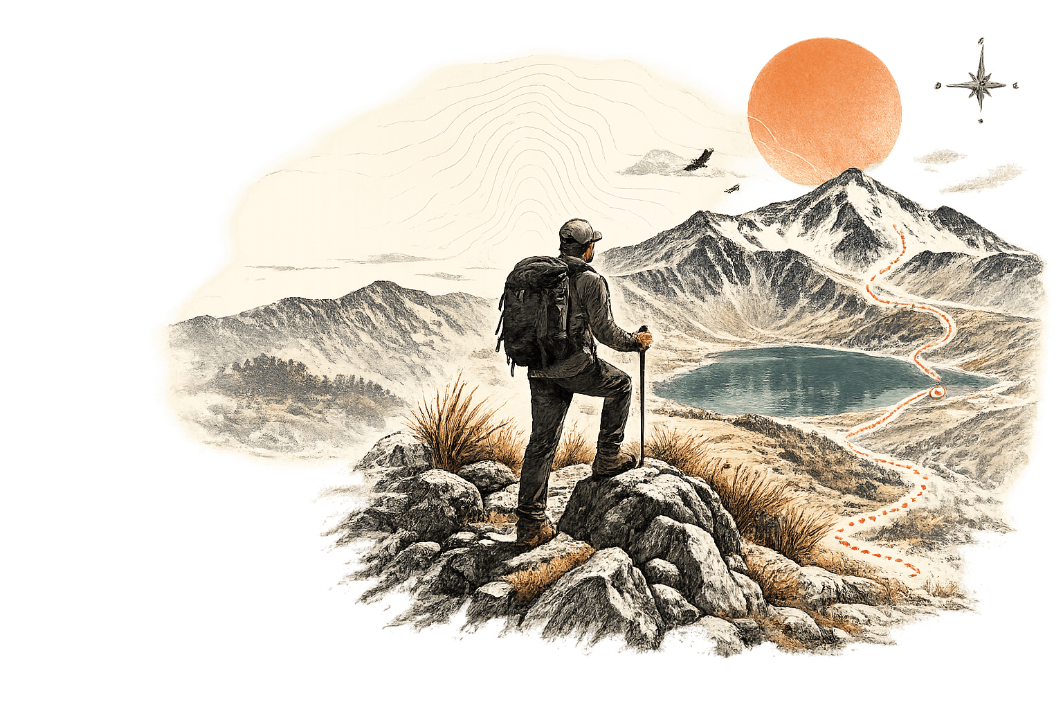 Ilustración del Nevado de Toluca con una persona observando la ruta